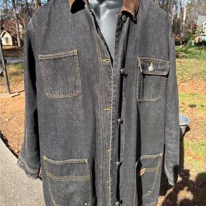 Vintage Sz 1X River Edge Men's Dark Gray Denim Jacket with Brown Collar